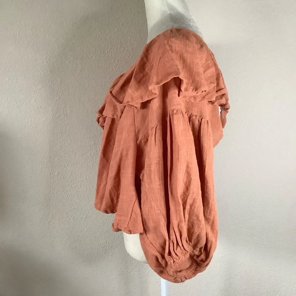FREE PEOPLE Open Back Ruffle Top NEW Gauze S Boho Peasant Cottagecore Festival